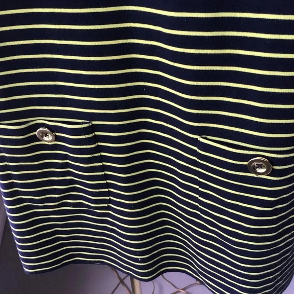 Sail To Sable Navy Yellow Stripe shift dress pockets 3/4 sleeves Size M - Picture 5 of 8